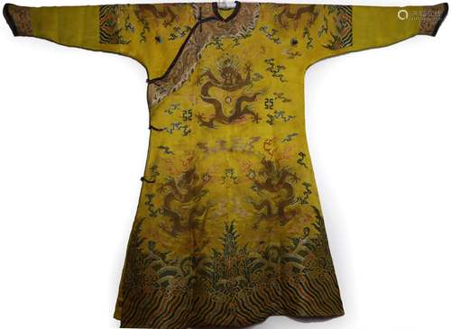 RARE YELLOW EMBROIDERED TWELVE-SYMBOL 'DRAGON' ROBE