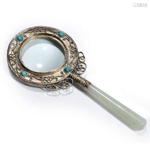 METALWORK MAGNIFYING GLASS WITH JADE HANDLE