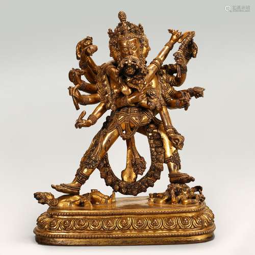 GILT BRONZE FIGURE OF CHAKRASAMVARA AND VAJRAVAHARI