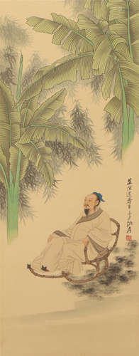 A CHINESE PAINTING SCHOLAR RESTING IN GARDEN