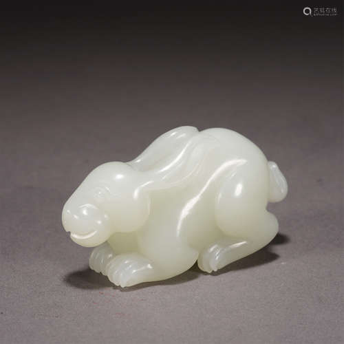 A CARVED WHITE JADE RABBIT