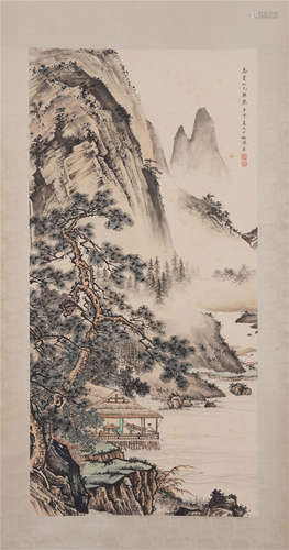 A CHINESE PAINTING OF STUDIO IN RIVERBANK