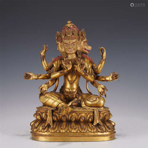 PAIR GILT-BRONZE SEATED PROTECTOR