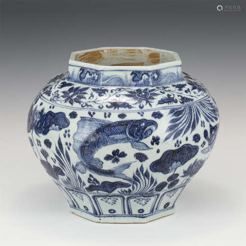 A BLUE AND WHITE LOTUS POND JAR