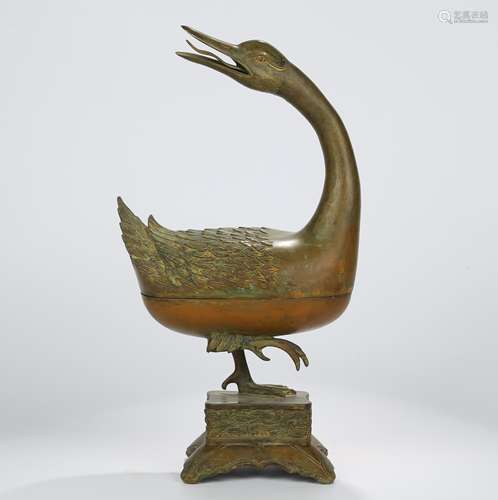 A BRONZE WILD-GOOSE INCENSE BURNER