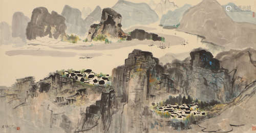 A CHINESE PAINTING OF MOUNTAIN VILLAGE