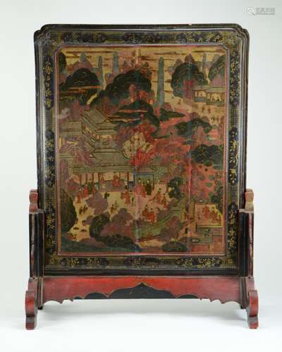 CHINESE LACQUER SCHOLAR'S TABLE SCREEN, 17/18TH C