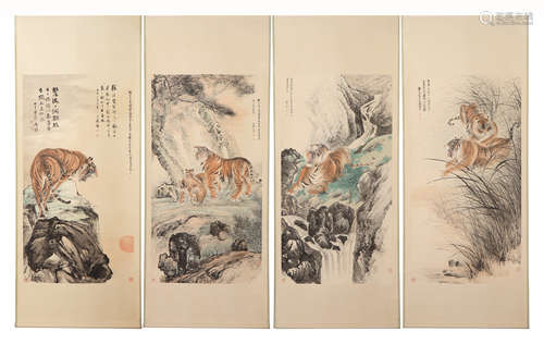 A GROUP OF FOUR HANGING SCROLL OF TIGERS