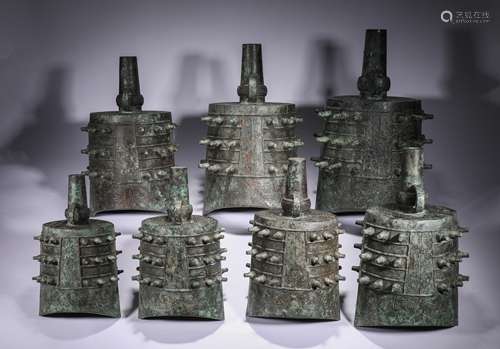 A RARE GROUP OF BRONZE RITUAL BELLS