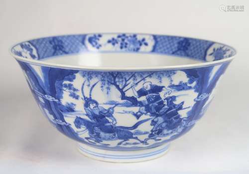 A BLUE AND WHITE FIGURAL STORY BOWL,18TH C.