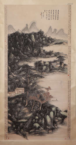 A CHINESE PAINTING OF RIVERBANK SCENERY SIGNED HUANG