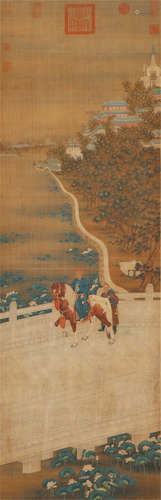 A CHINESE PAINTING OF MAN ON HORSE