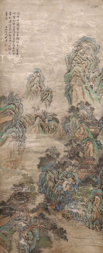 A CHINESE PAINTING SCROLL OF LANDSCAPE SIGNED LANYING