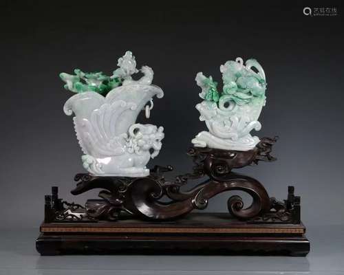 TWO CARVED JADEITE ORNAMENTS