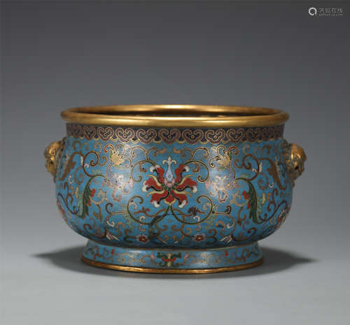 A CLOISONNE ENAMEL LOTUS SCROLLS CENSER