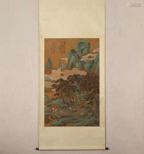 A CHINESE PAINTING OF HUNTING SCENE