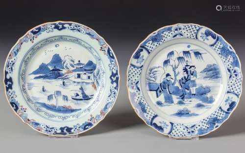 TWO BLUE AND WHITE PORCELAIN PLATES