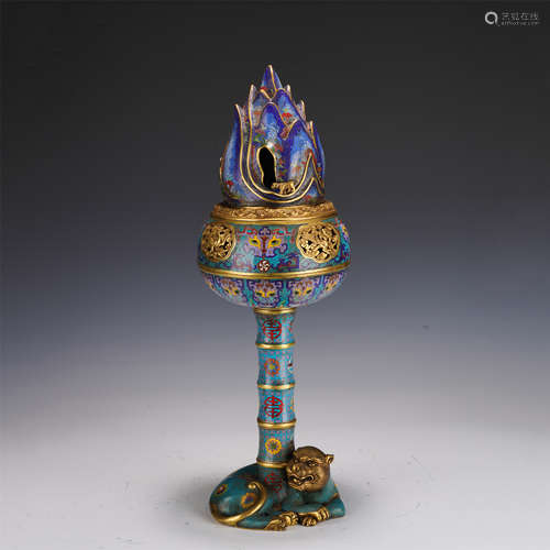 A CLOISONNE ENAMEL BEAST MASKS INCENSE BURNER