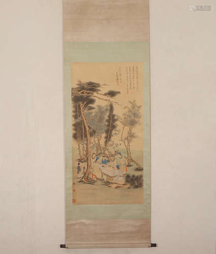 A CHINESE PAINTING OF SCHOLARS GATHERING