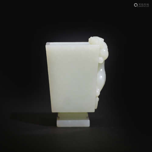 A CARVED WHITE JADE CHILONG WINE VESSEL