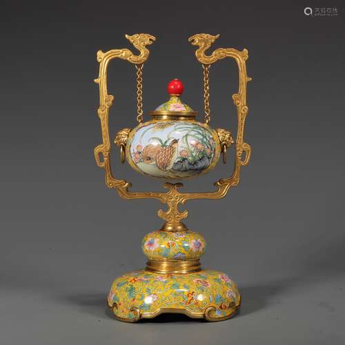 A PAINTED ENAMEL BRONZE INCENSE BURNER