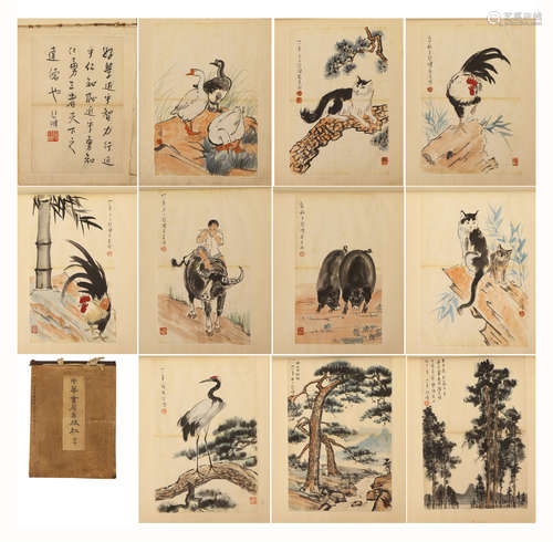 A CHINESE PAINTING ALBUM OF SCENERY AND ANIMALS