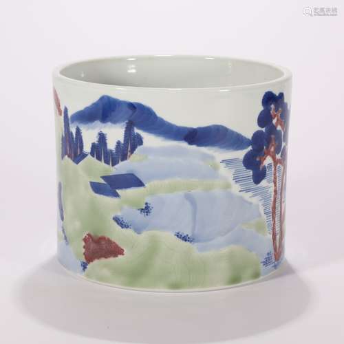 A Blue&White Famille Verte Landscape Pattern Porcelain Brush...