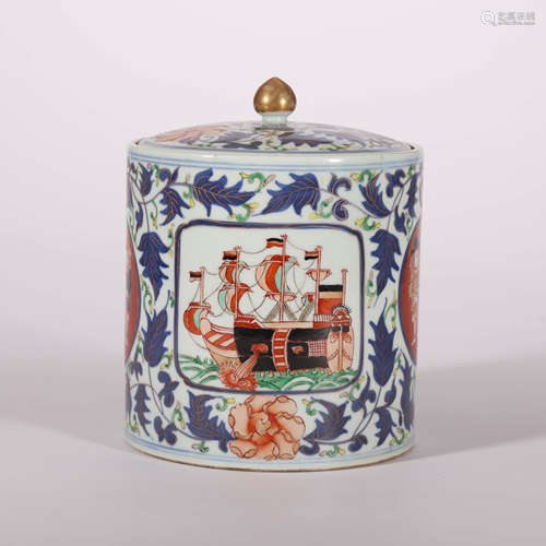 A Blu&White Famille Verte Gilt-inlaid Figures Porcelain Jar ...