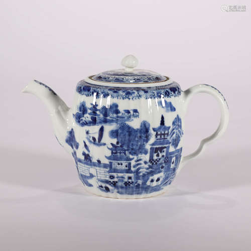 A Blue and White Landscape&figures Porcelain Pot