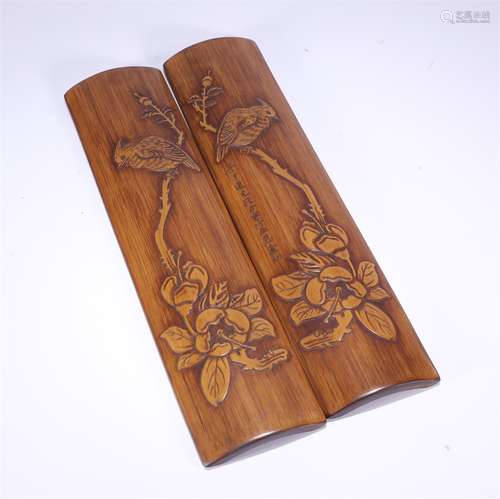 A Pair of Flower&Bird Pattern Carved Bamboo Arm Rest