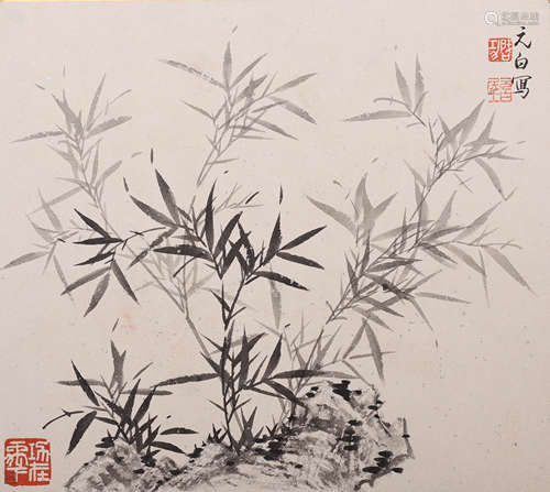 A Chinese Ink Bamboo Painting, Qi Gong Mark