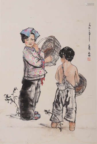 A Chinese Figure Painting, Liu Wenxi Mark