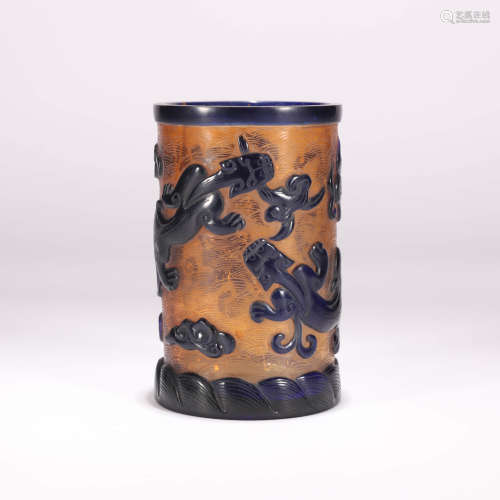 A Chi-dragon Pattern Glassware Brush Pot
