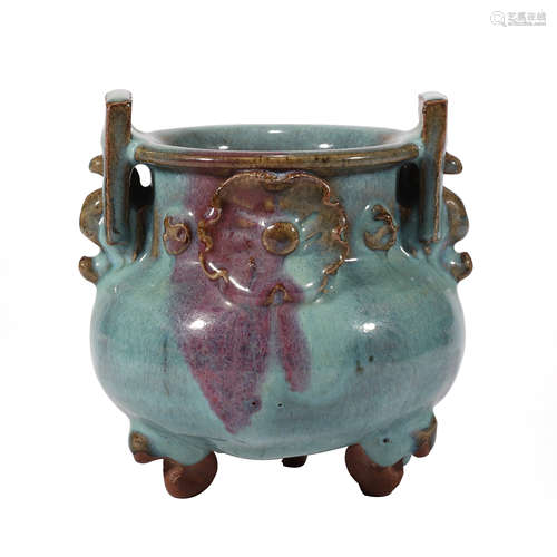 A Jun Kiln Double Ears Porcelain Three-legged Incense Burner