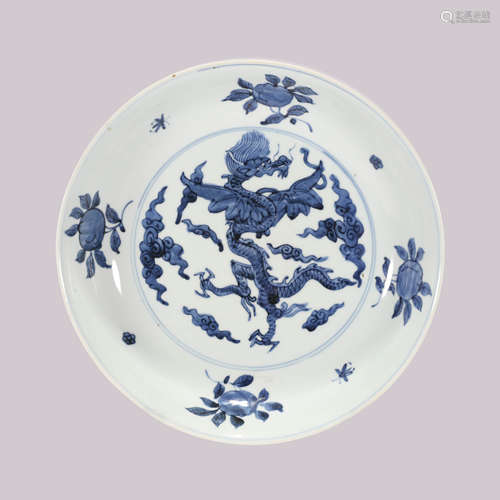 A Blue and White Dargon Pattern Porcelain Plate