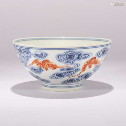 A Blue&White Iron Red Bats Pattern Porcelain Bowl