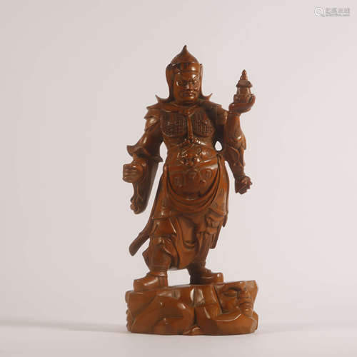 A Boxwood Carved Buddha Statue