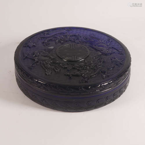 A Dragon&Phoenix Pattern Blue Glassware Box with Cover