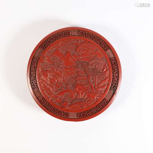 A Landscape&pavilion Carved Red Lacquerwork Inkpad Box