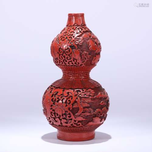 A Landscape Carved Red Lacquerwork Gourd-shaped Vase