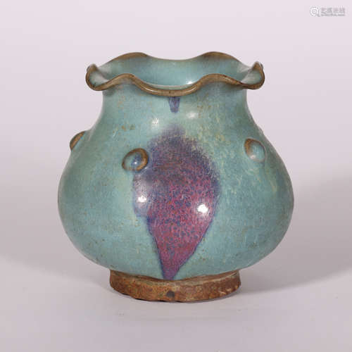 A Jun Kiln Blue Glaze Red Spot Porcelain Zun With Flower-sha...