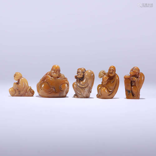 A Set of Tianhuang Stone Carved Arhat Seals, 5 Pieces