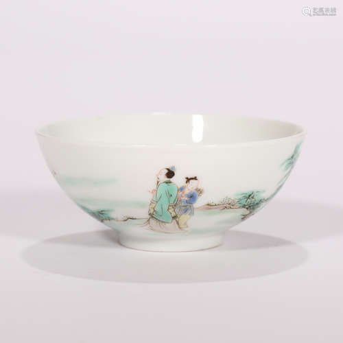 A Famille Verte Landscape&Figure Pattern Porcelain Bowl