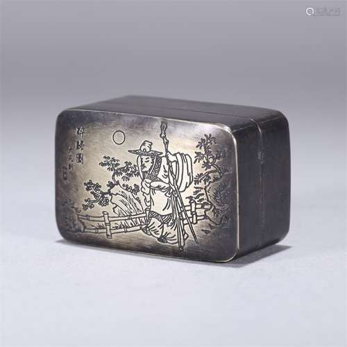 A Figure Carved Bronze Rectangle Ink Box