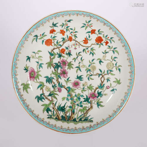 A Famille Rose Floral Porcelain Plate