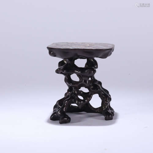 A Luodian Inlaid Rosewood Carved Pedestal