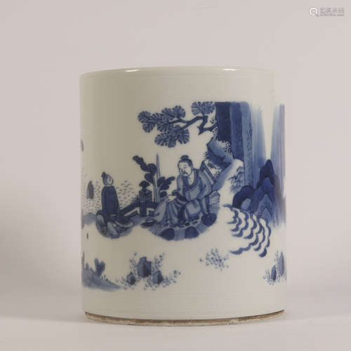 A Blue and White Figures Porcelain Brush Pot