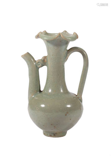 A Celadon Glaze Flower Mouth Porcelain Ewer