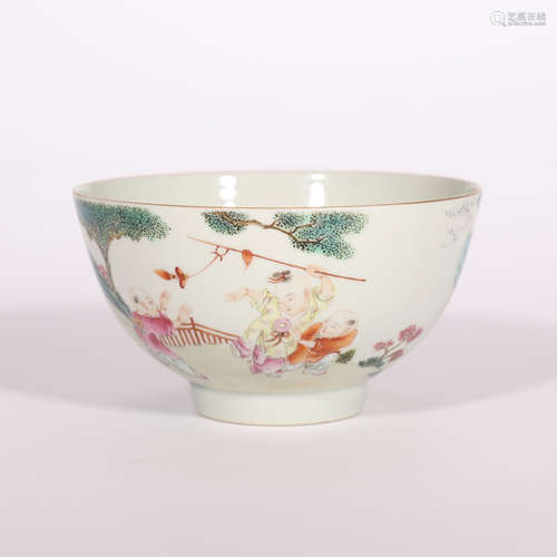 A Famille Rose Figures Painted Porcelain Bowl