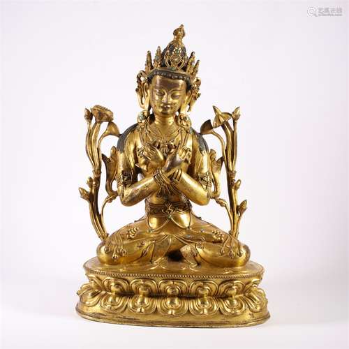 A Gilt Bronze Buddha Statue of Vajradhara Dorje Chang